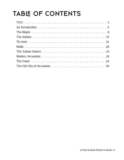 Israel Teacher Guide Table of Contents for Grades 3-4 Lessons