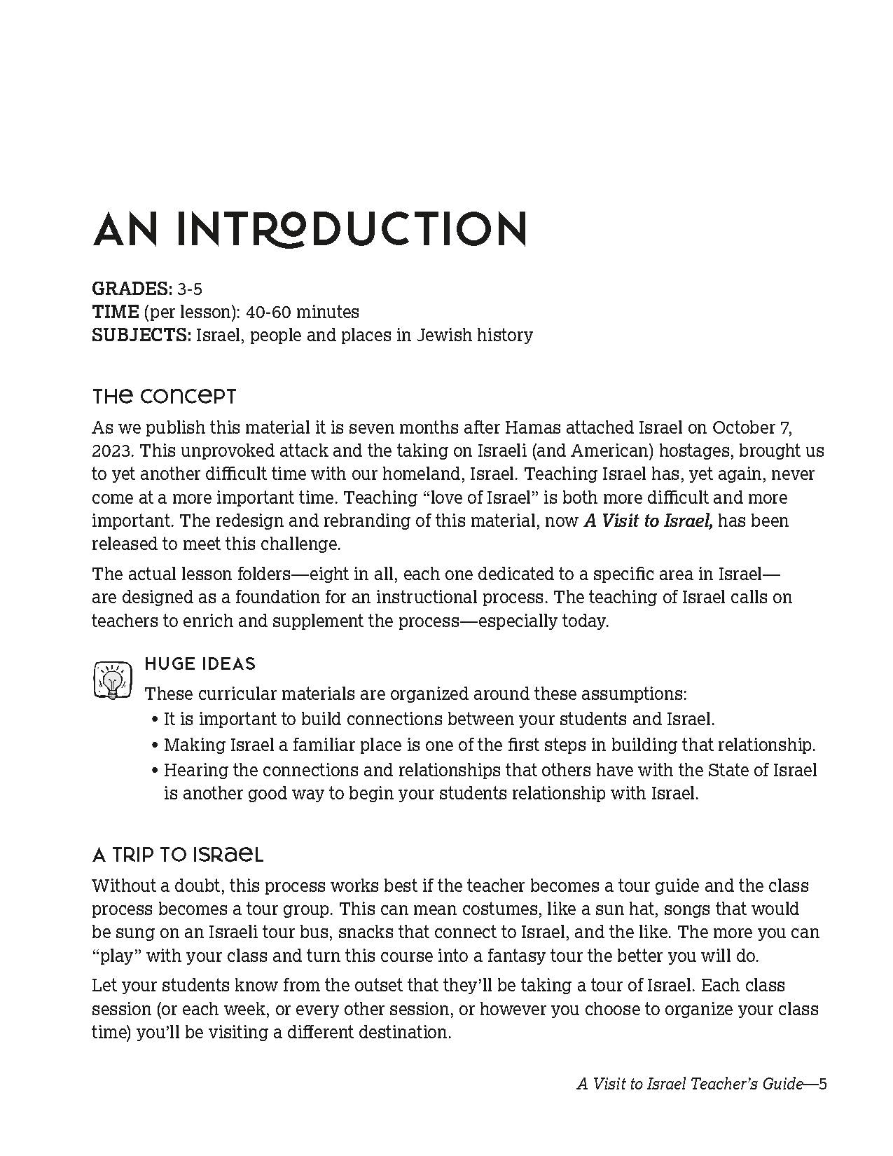 Israel Teacher Guide for Grades 3-4 with Hebrew Vocabulary and Regional Lessons