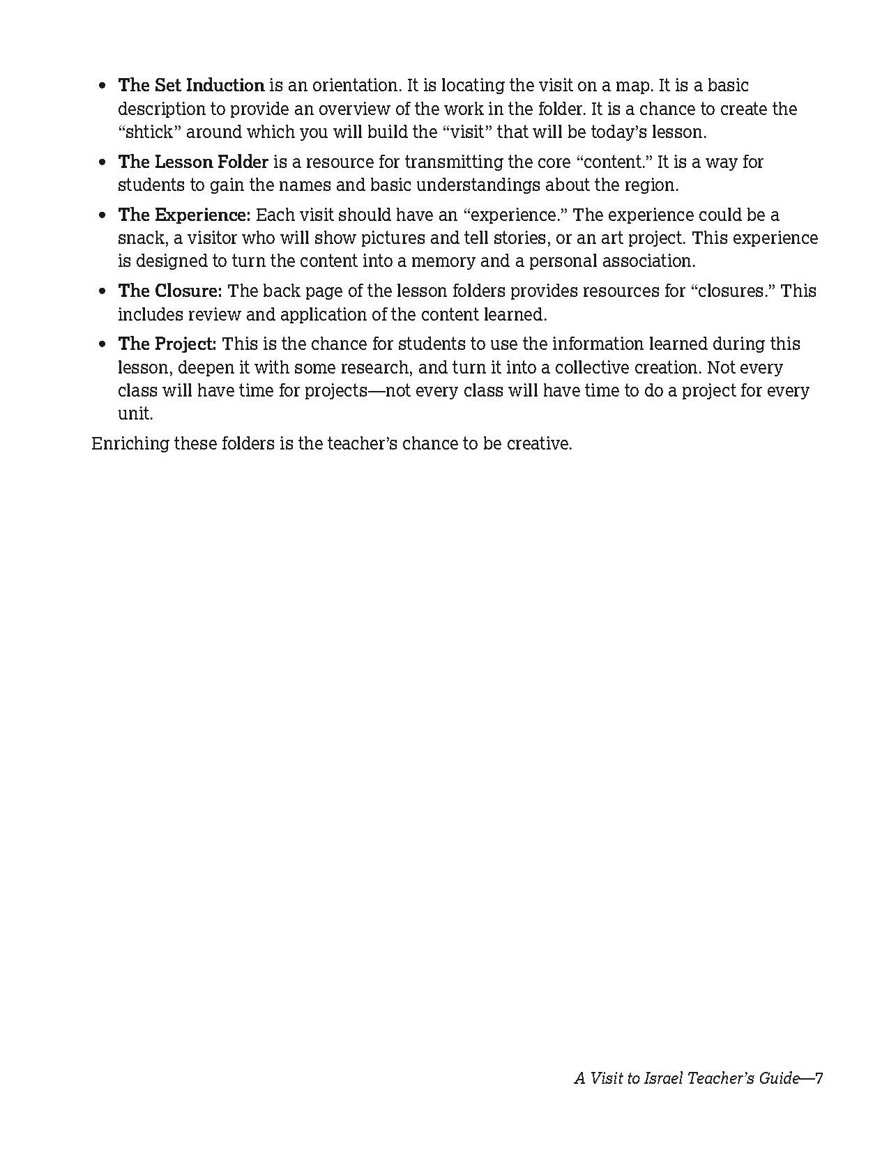 Teacher guide for third and fourth-grade lessons on regions of Israel with activities and vocabulary.