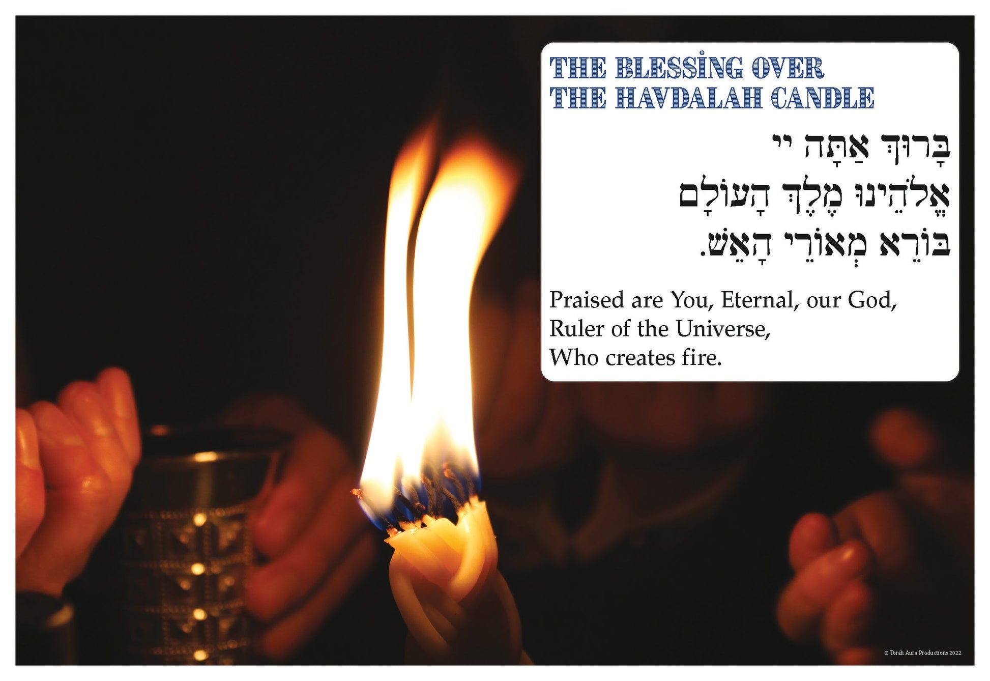 Havdalah Brakhot poster with candle blessing text in Hebrew and English, featuring a lit candle.