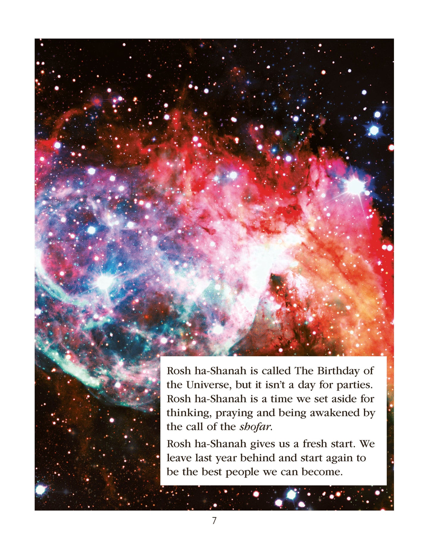 Jewish Holidays book image featuring colorful cosmic background highlighting Rosh ha-Shanah text.