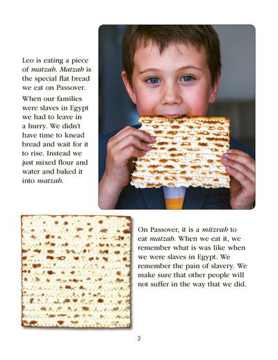 Boy eating matzah for Passover, showcasing Jewish holiday traditions.