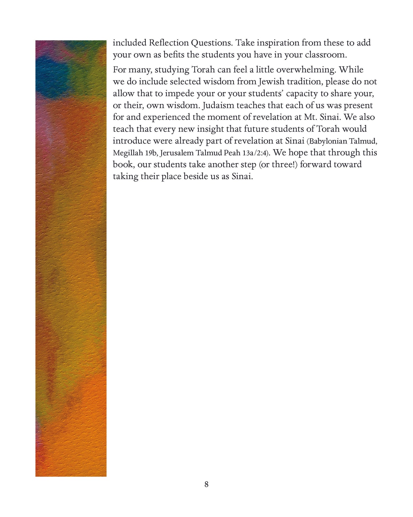 Page from "Parashah - The Book of Numbers" showing decorative border and text exploring Torah studies and reflection questions for students.