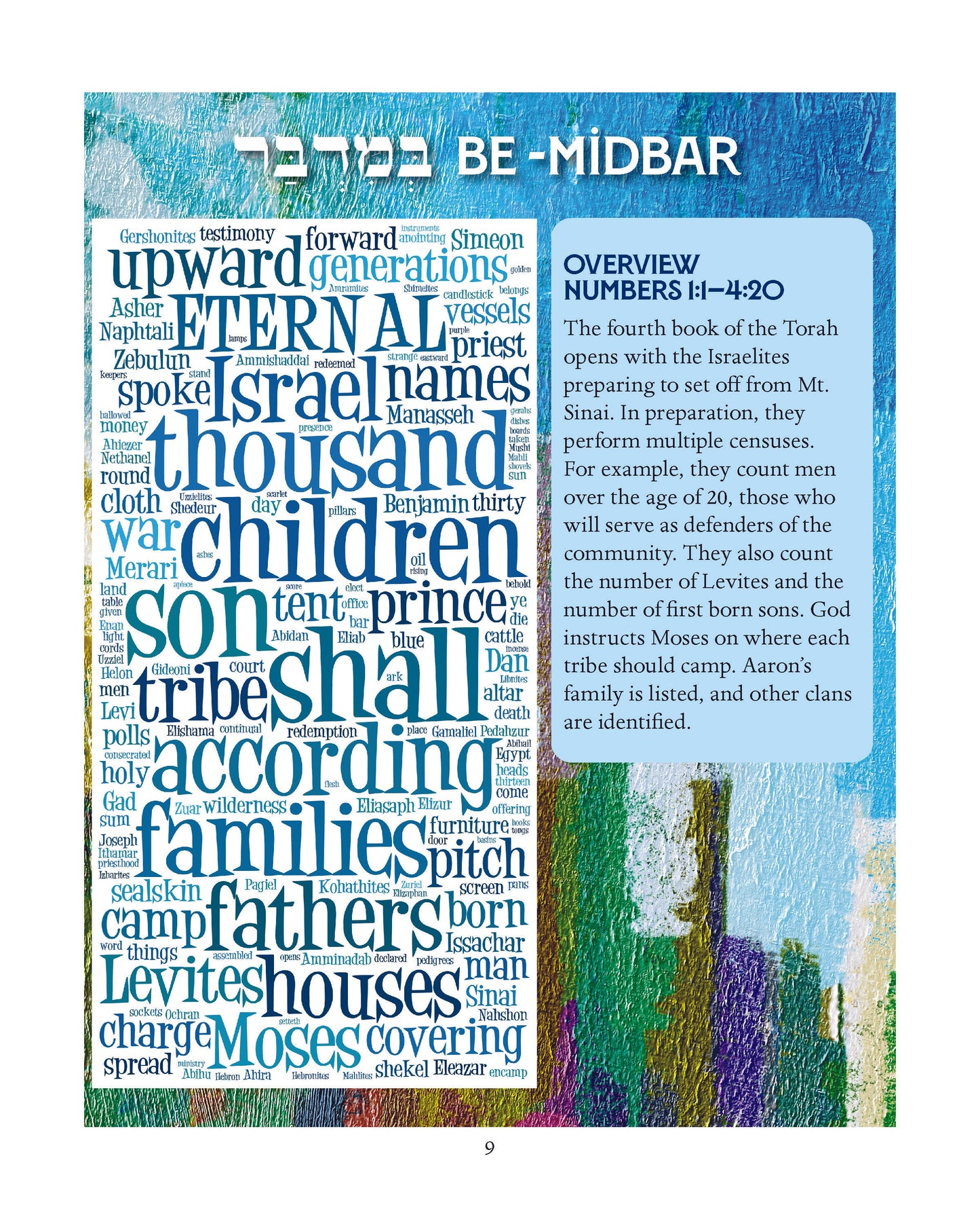 Parashah - The Book of Numbers educational material page with word cloud and overview.