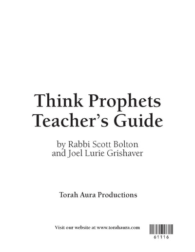 Think Prophets Teacher's Guide cover by Torah Aura Productions.