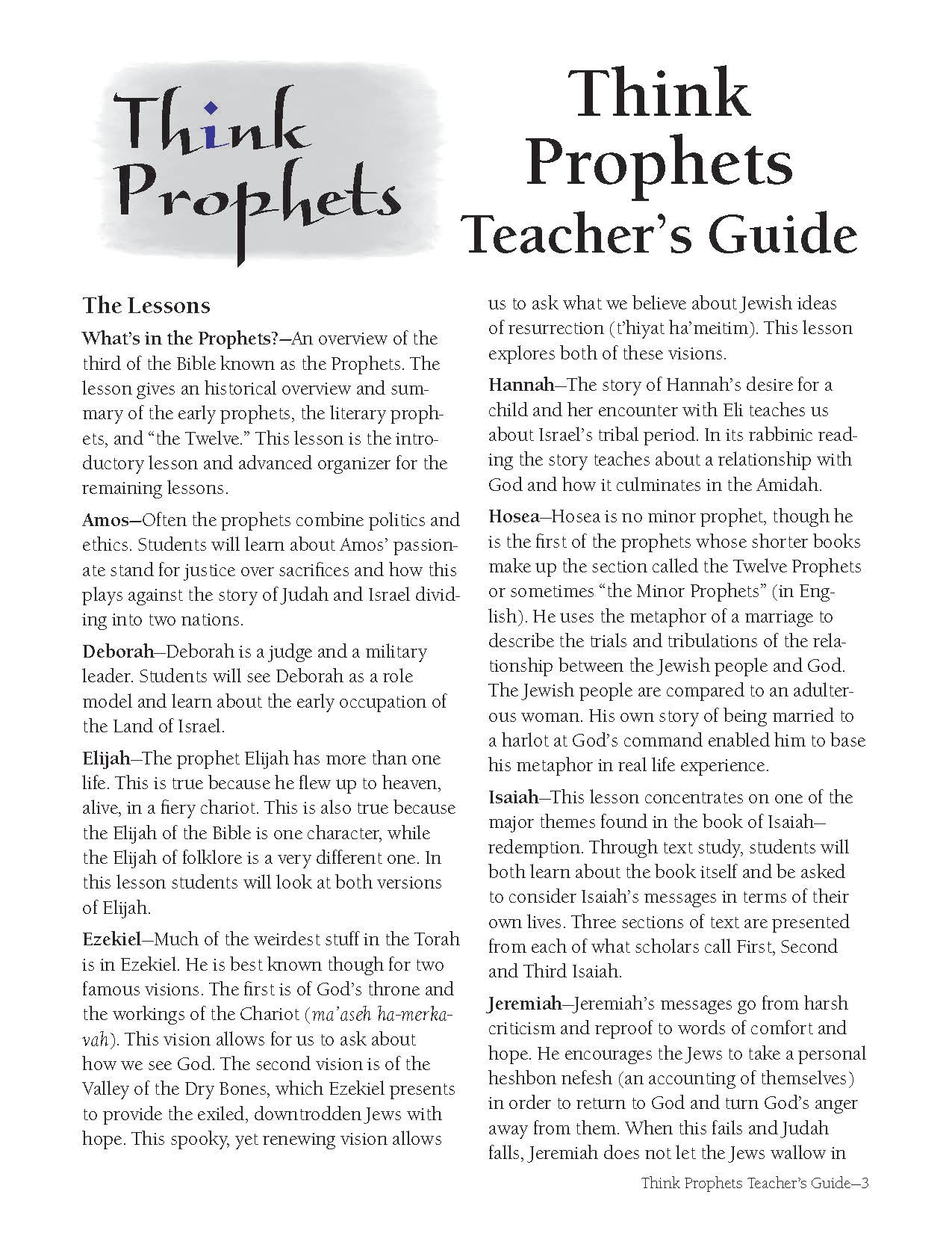 Think Prophets: Teacher's Guide