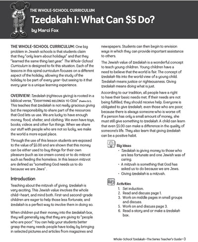 Whole School Tzedakah Teacher's Guide