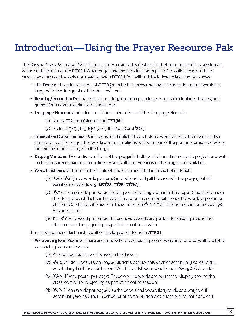 Prayer Resource Pack: G'vurot