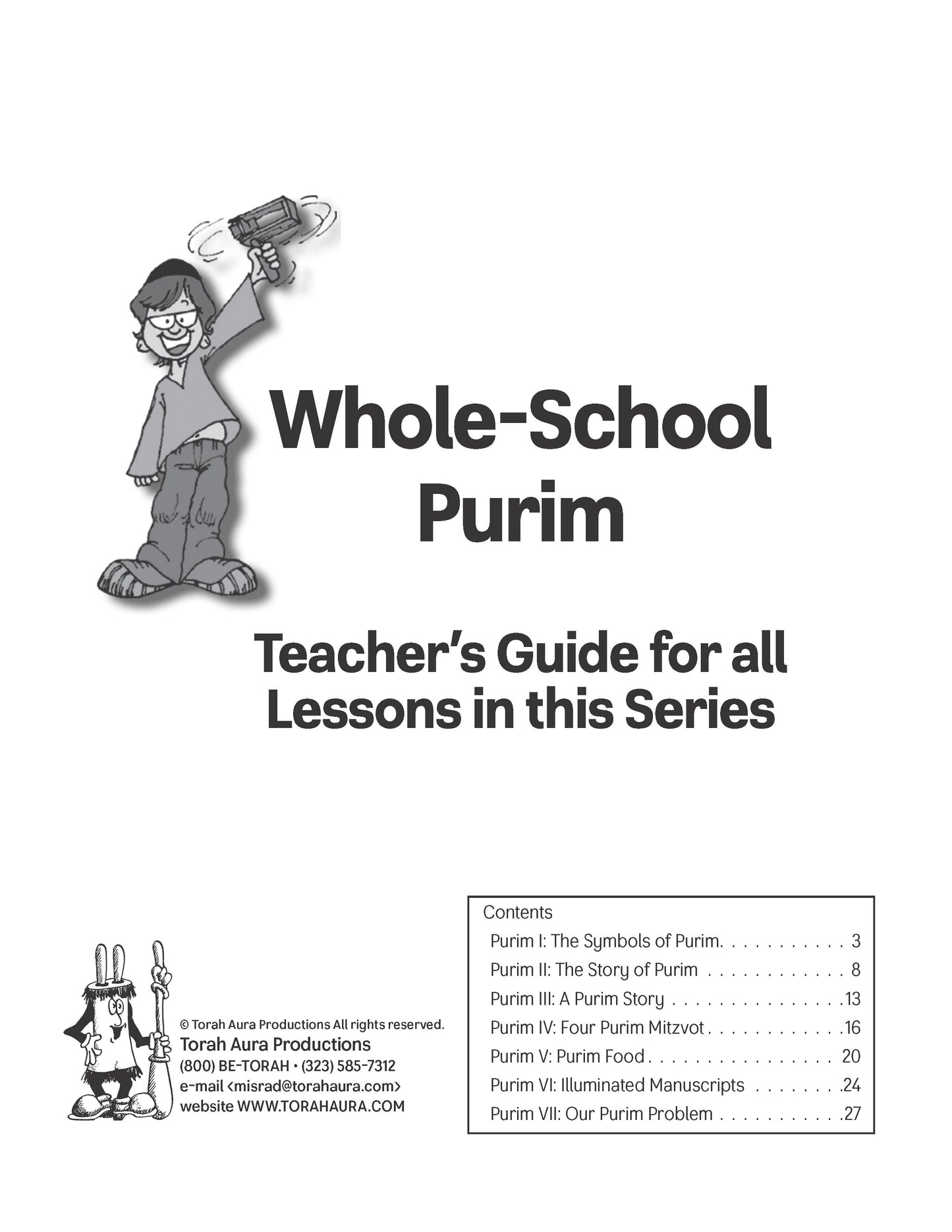 Whole School Purim Teacher's Guide cover page with lesson list.