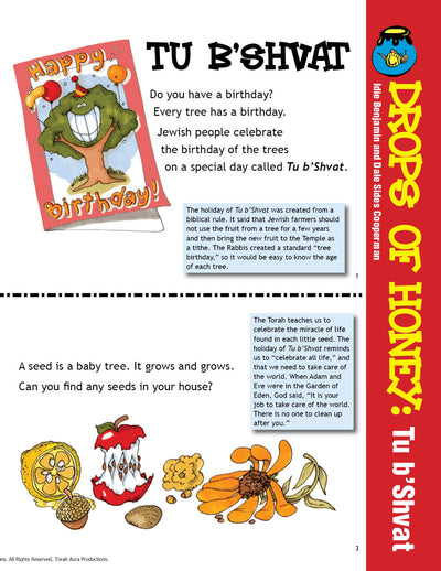 Children's lesson plan for Tu B'Shvat from "Drops of Honey," teaching about the birthday of trees.