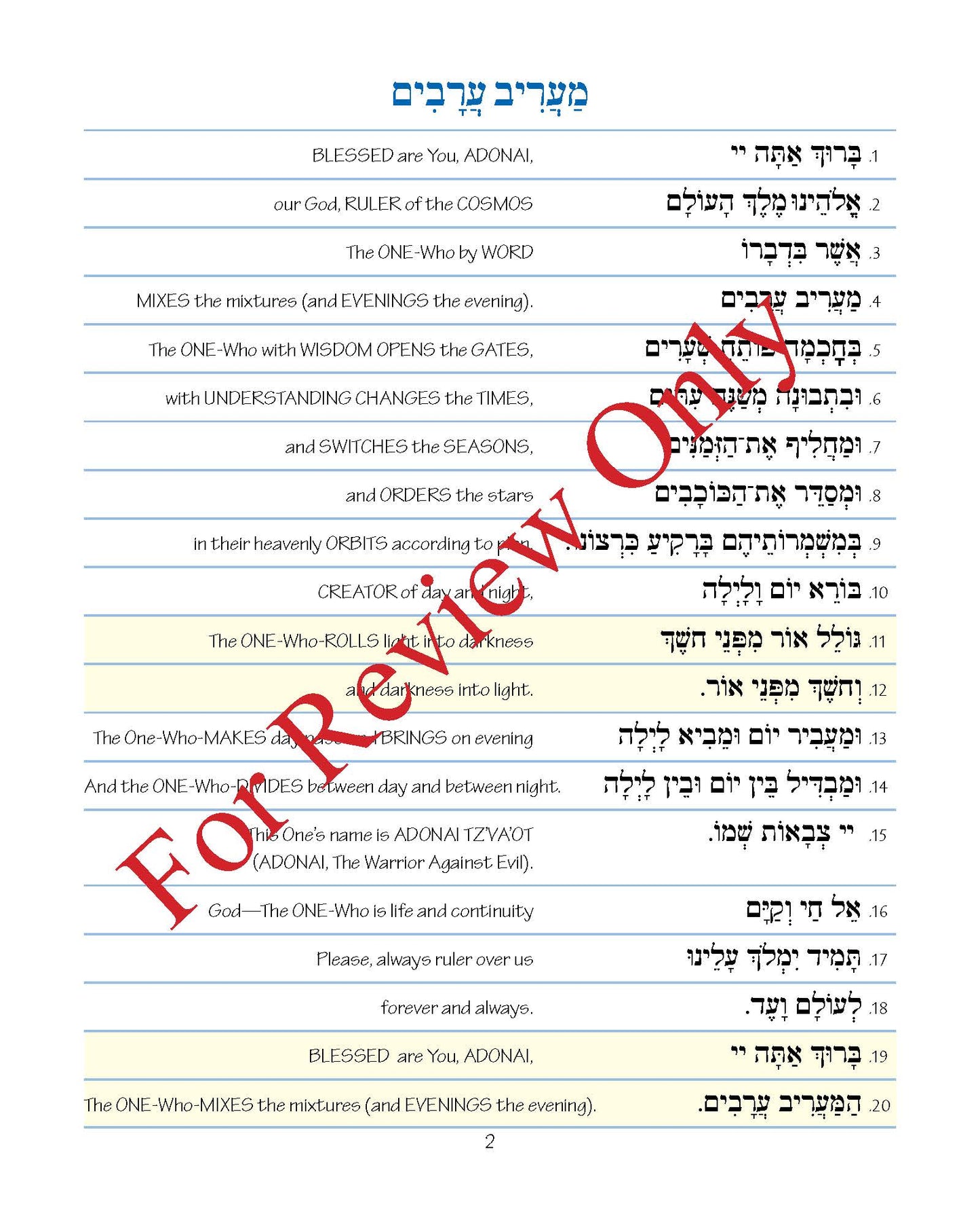 Pirkei T'fillah: Ma'ariv Aravim & Yotzer Or