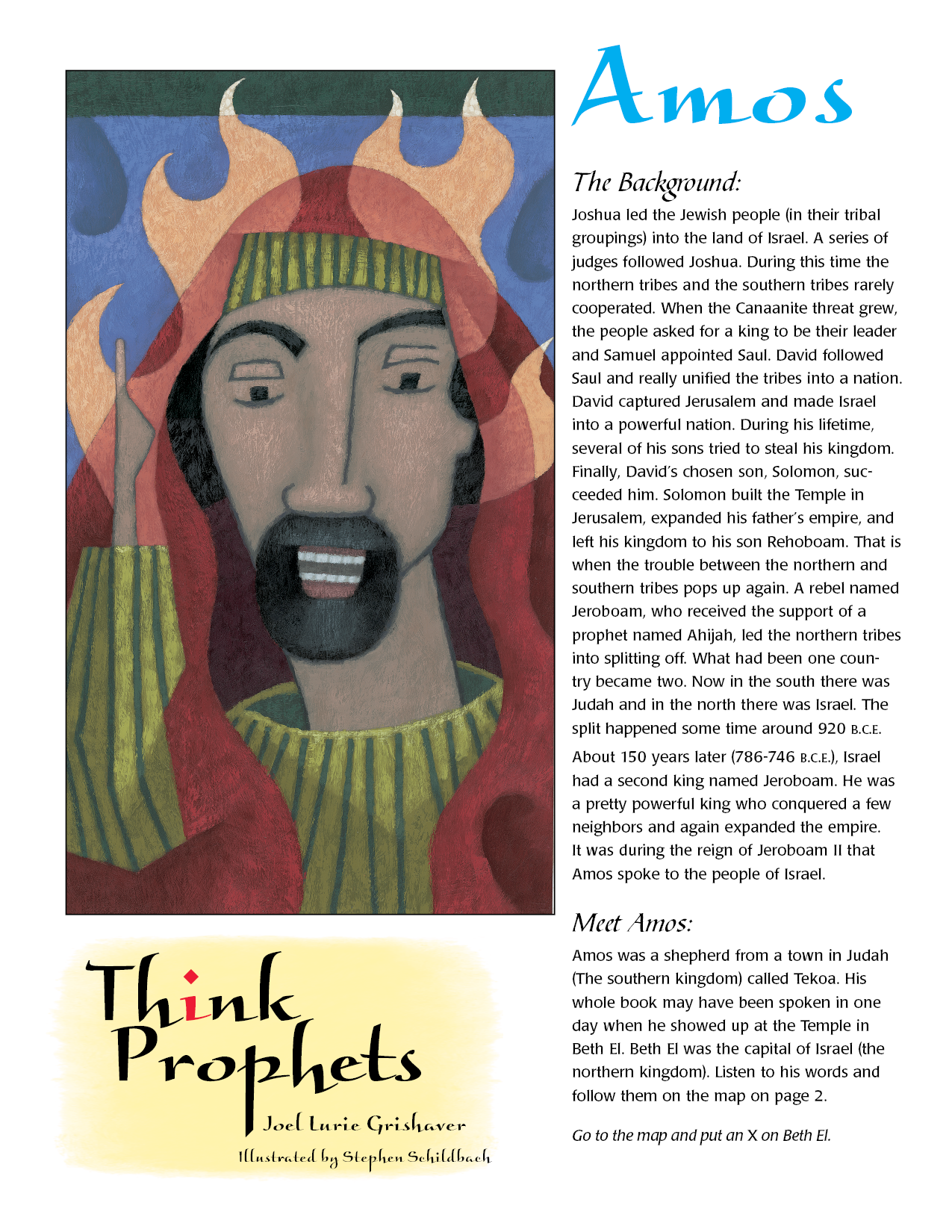 Amos educational poster from Think Prophets series, showcasing historical and biblical insights on the prophet Amos.