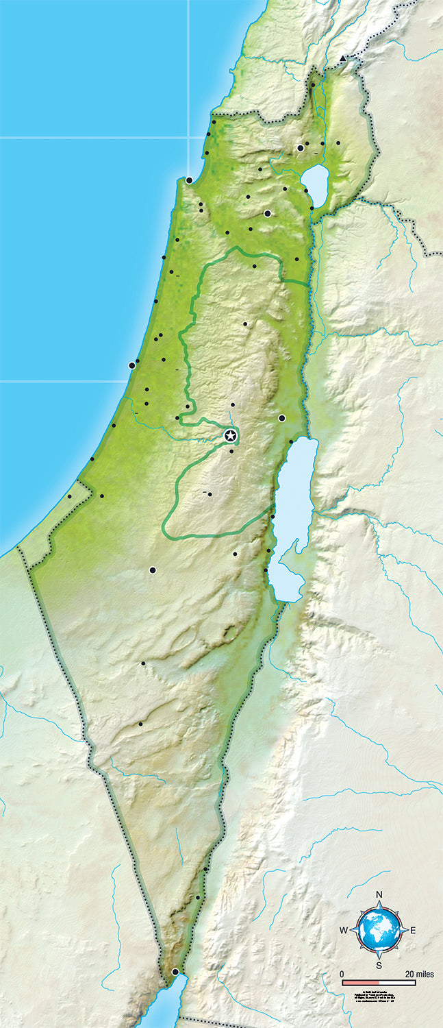 Blank vinyl Israel map, 36x85 inches, floor display.