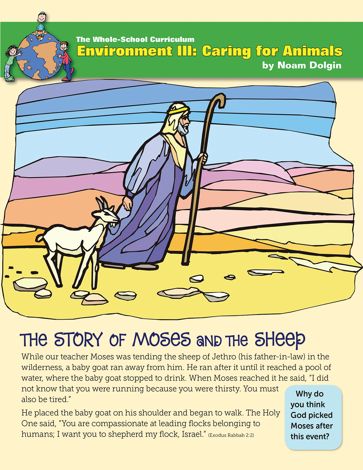 Whole School Environment 3: Caring for Animals – The Story of Moses and the Sheep educational lesson cover for grades 3-4.