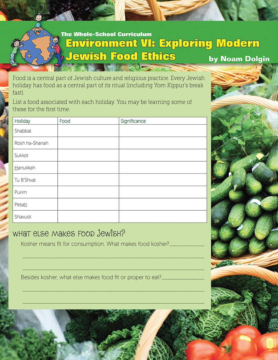 Modern Jewish food ethics lesson plan cover for grades 6-7 curriculum.
