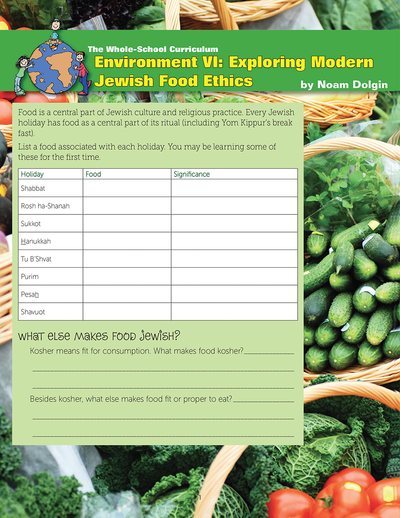 Modern Jewish food ethics lesson plan cover for grades 6-7 curriculum.