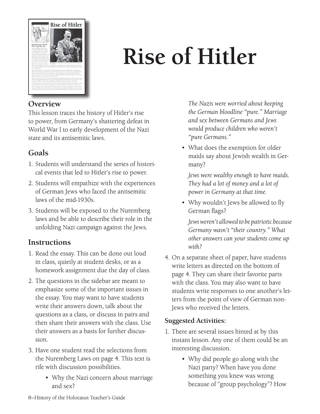 History of the Holocaust: Teacher's Guide
