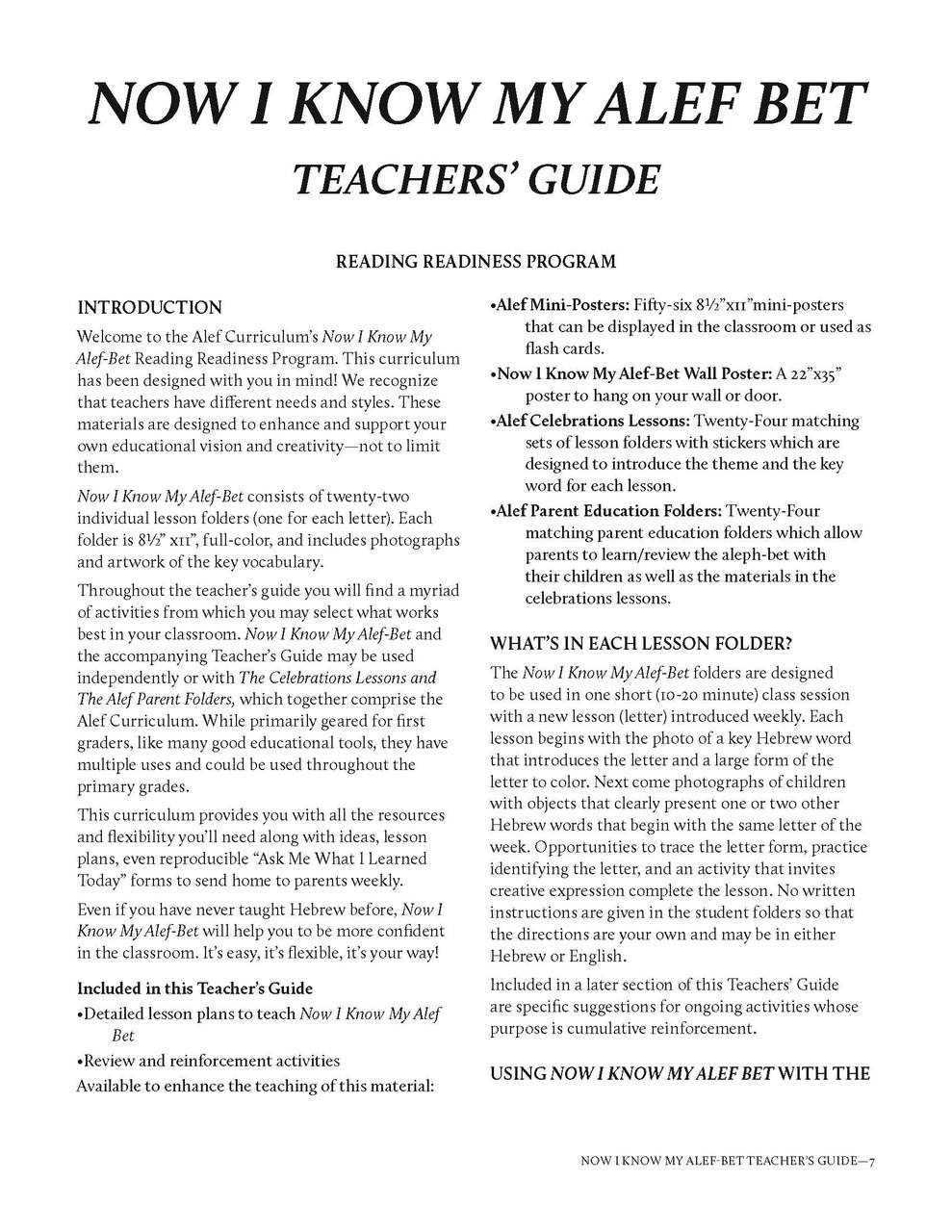Now I Know My Alef Bet Teacher Guide