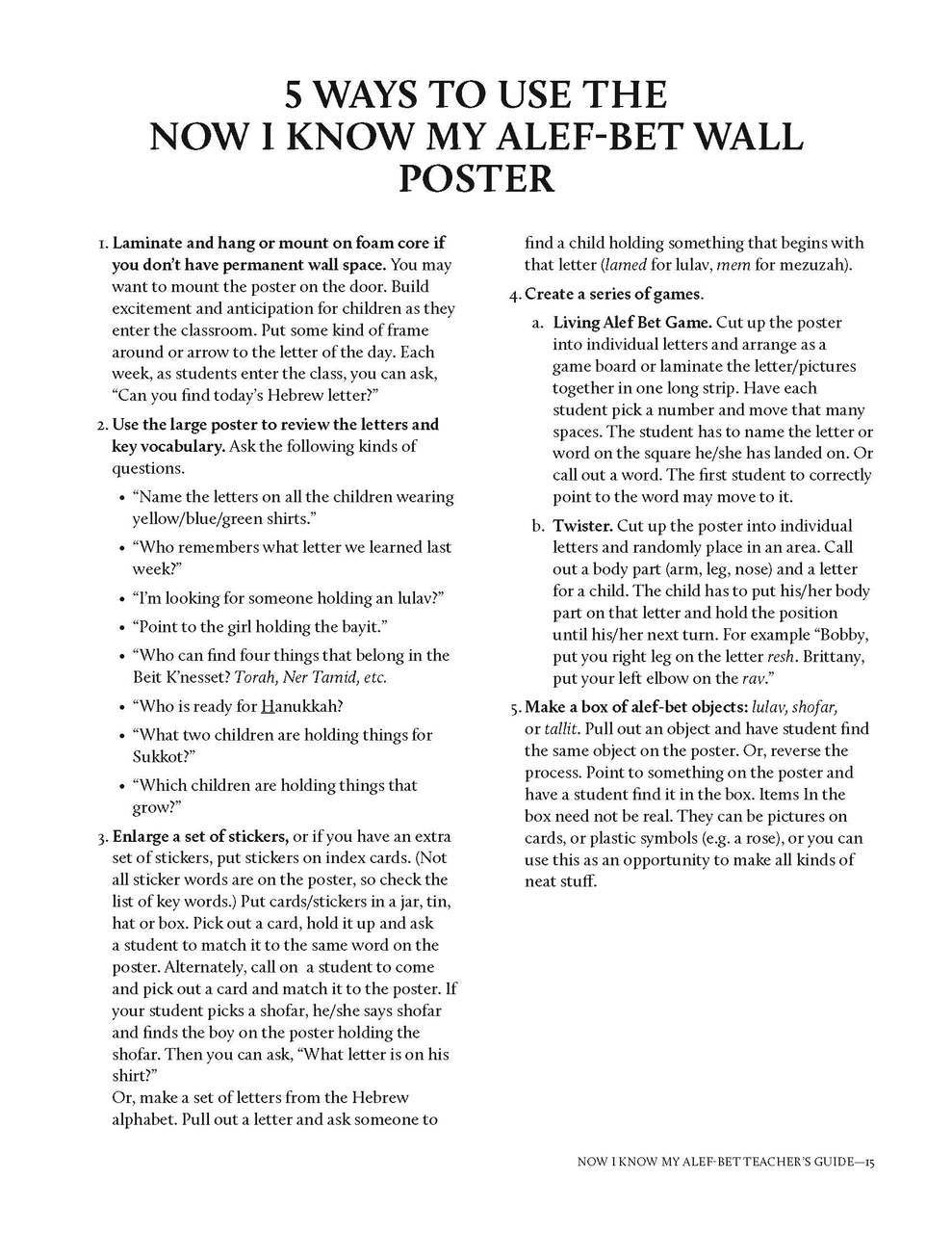 Now I Know My Alef Bet Teacher Guide