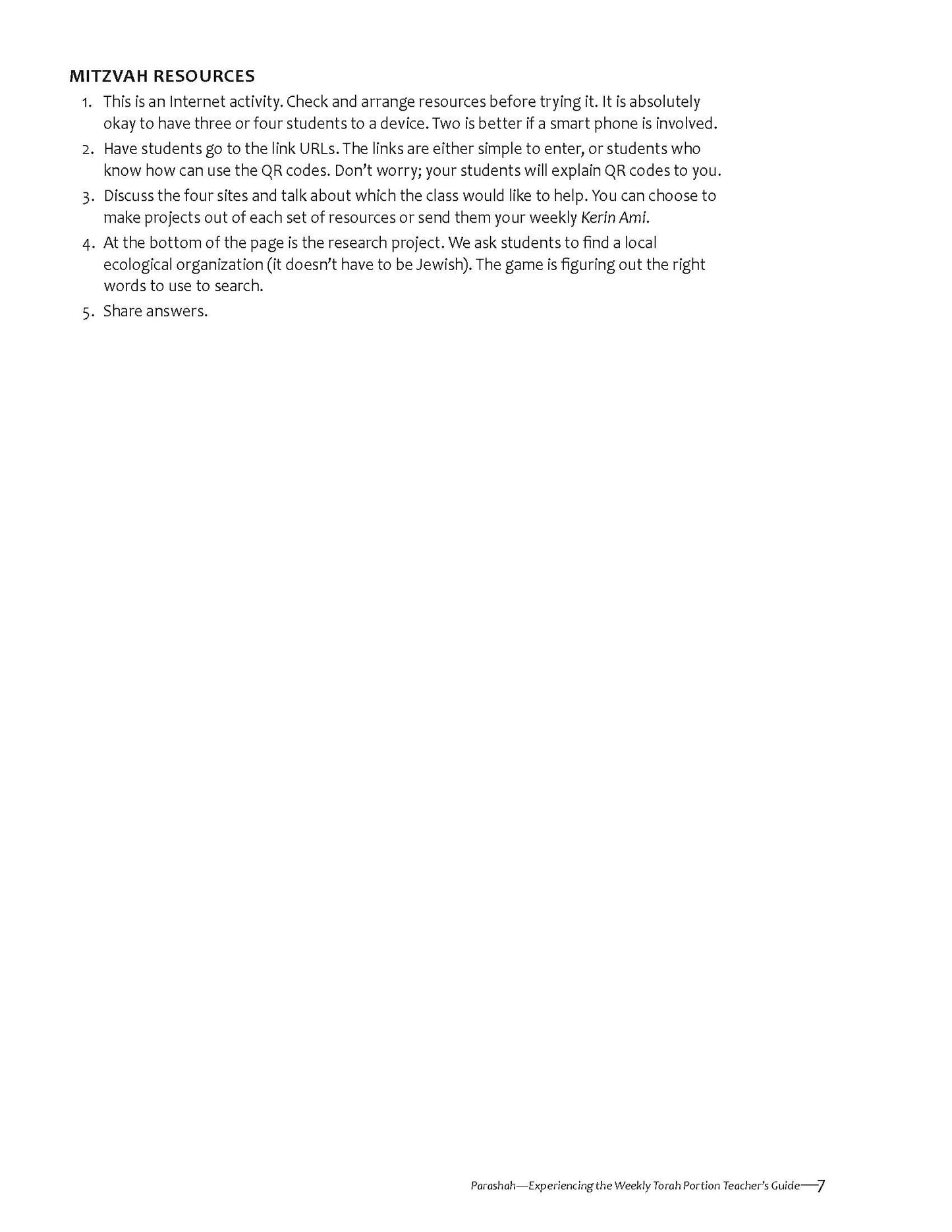 Parashah Experiencing the Weekly Torah Portion Teacher Guide