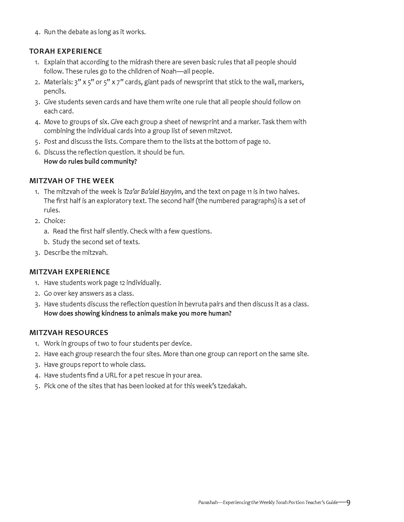 Parashah Experiencing the Weekly Torah Portion Teacher Guide