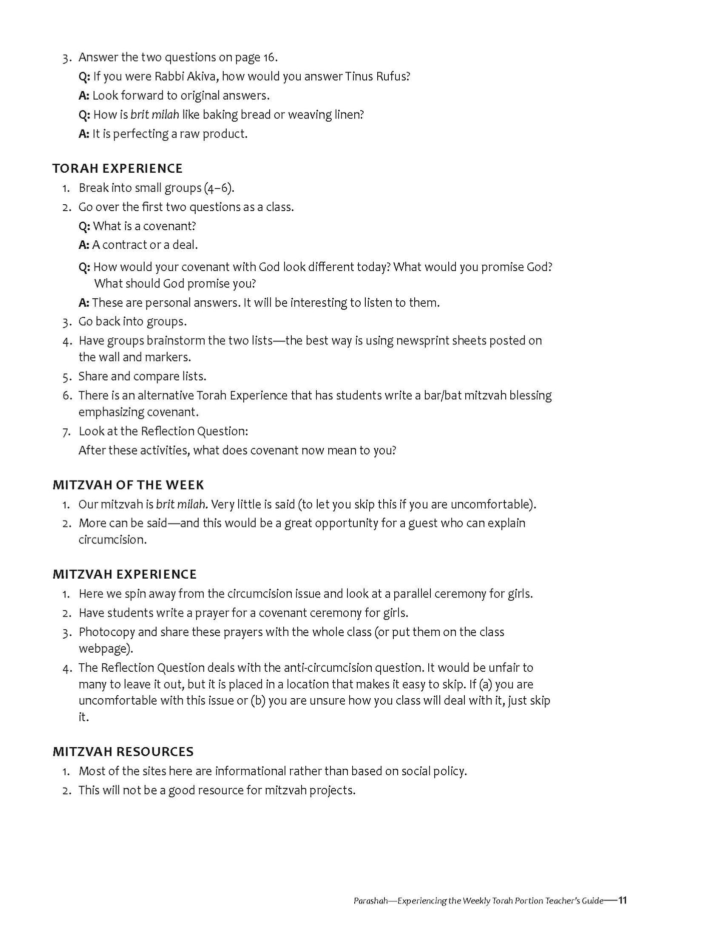 Parashah Experiencing the Weekly Torah Portion Teacher Guide