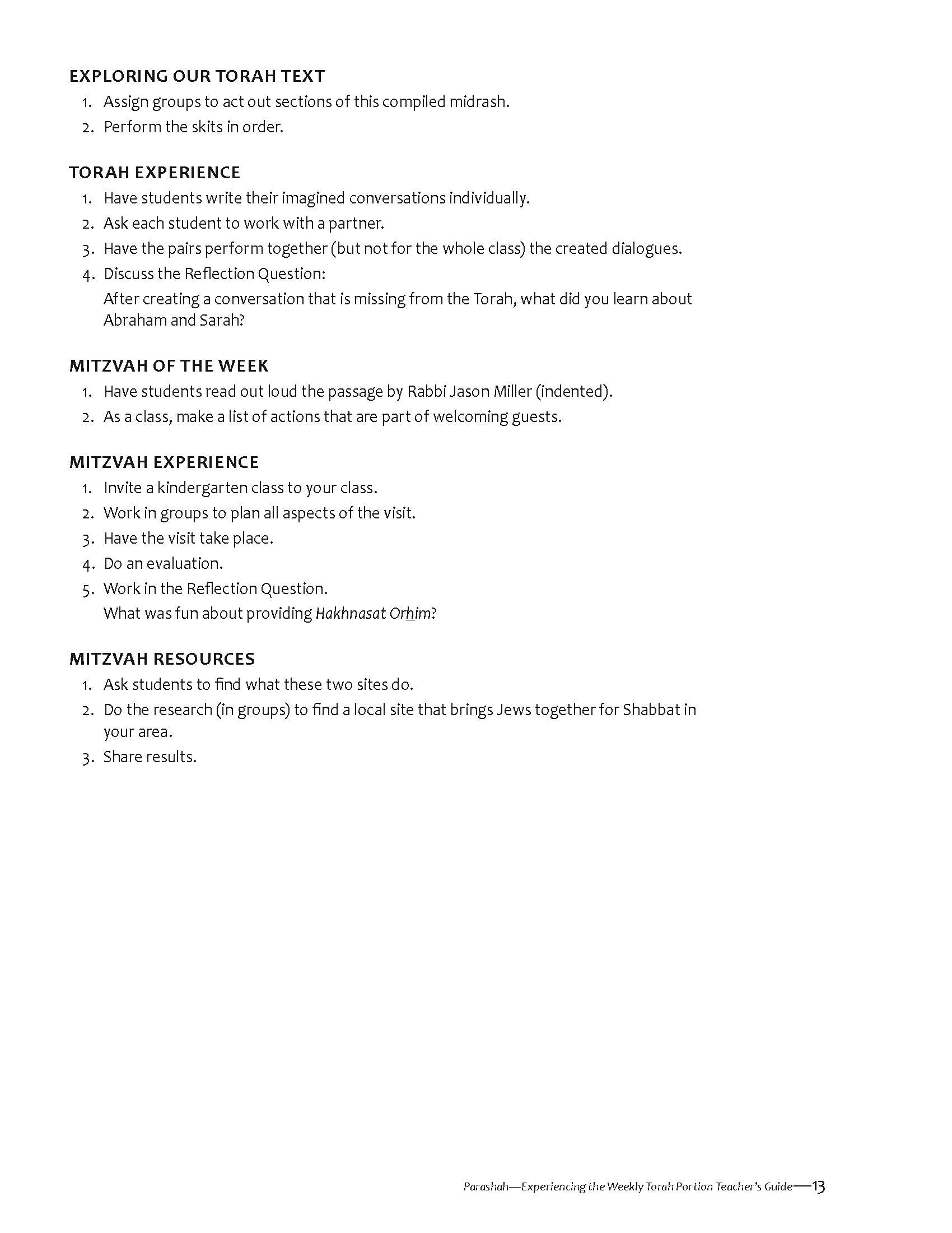 Parashah Experiencing the Weekly Torah Portion Teacher Guide