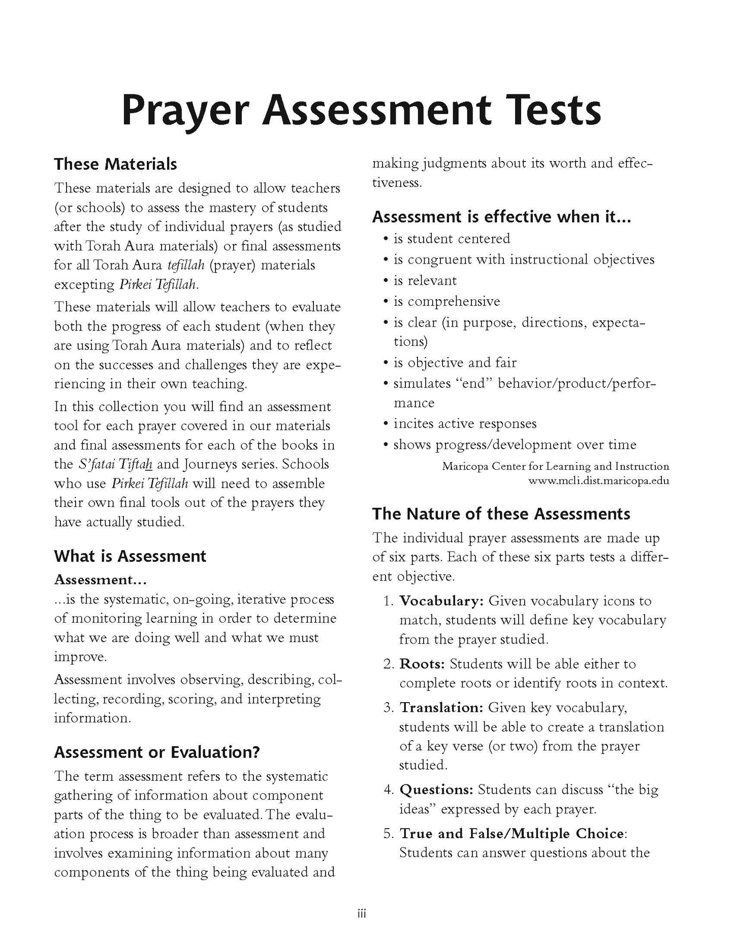 Torah Aura Curricula Prayer Evaluations