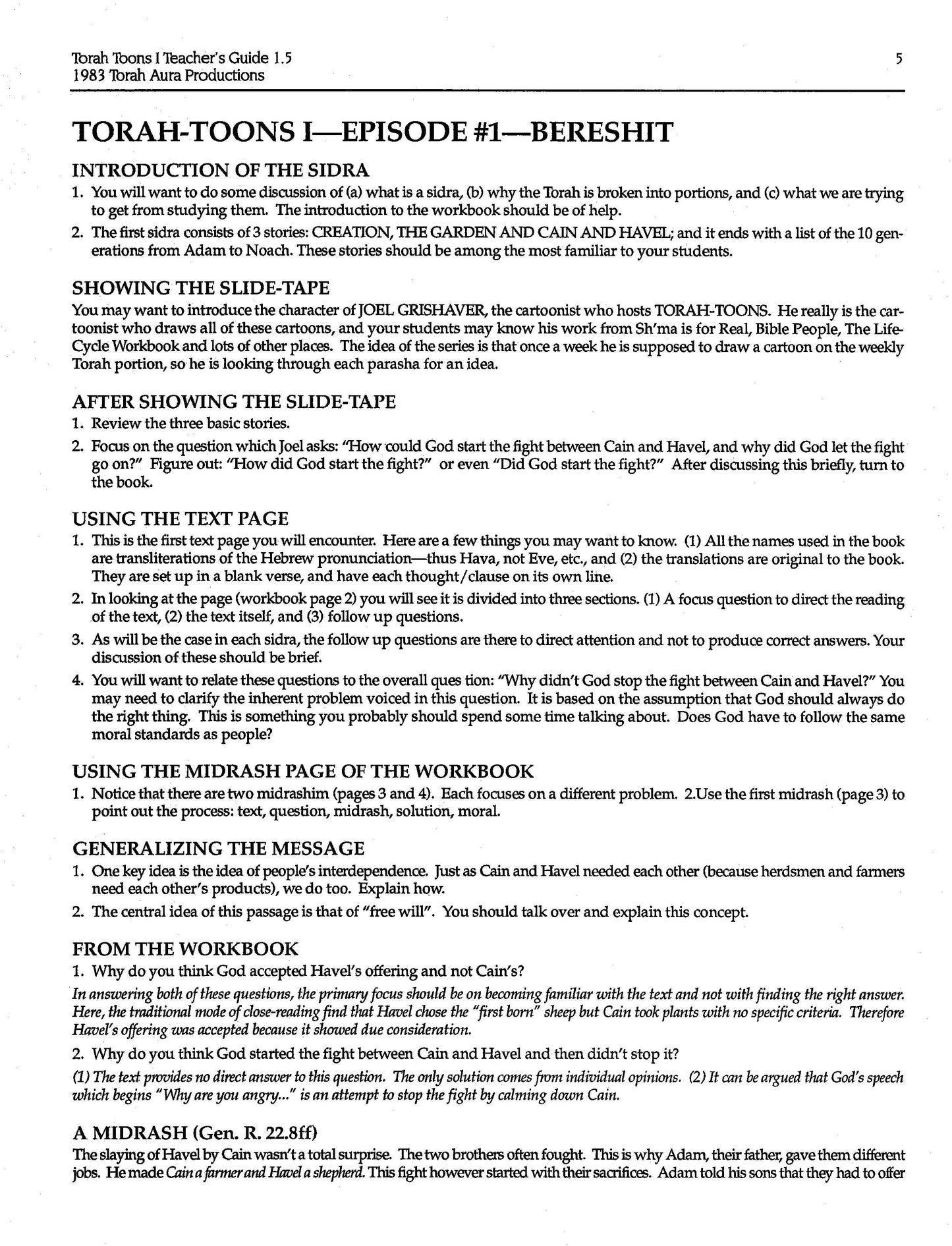 Torah Toons I Teacher Guide