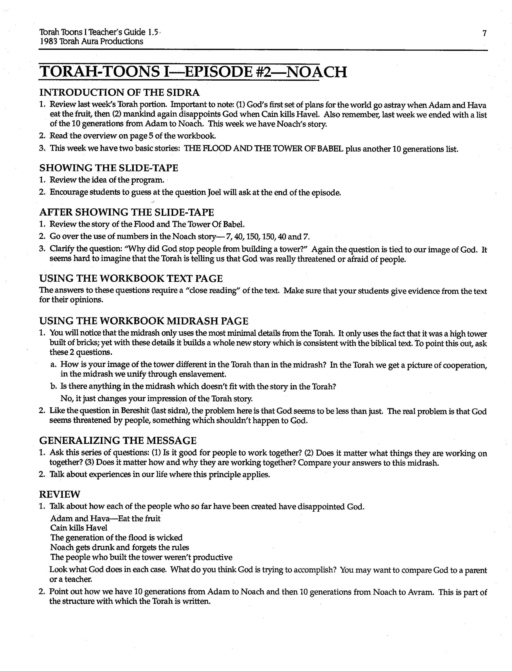 Torah Toons I Teacher Guide