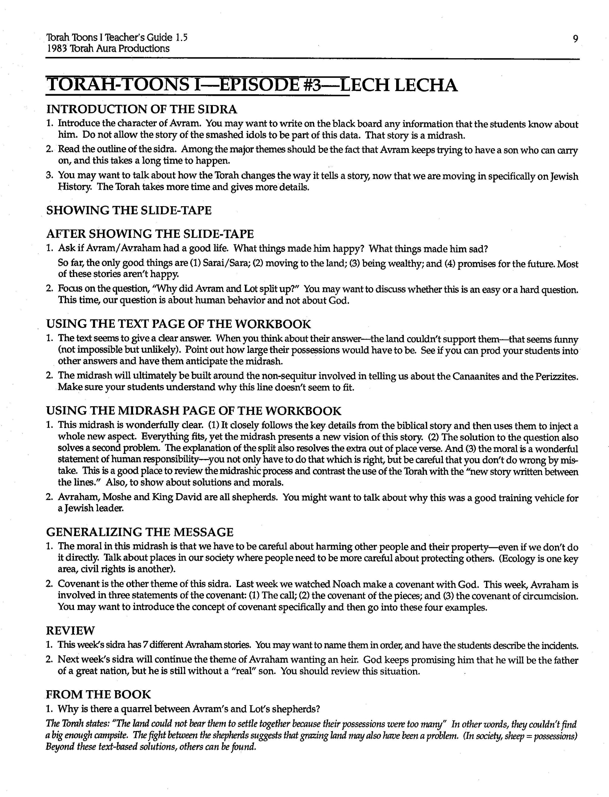 Torah Toons I Teacher Guide