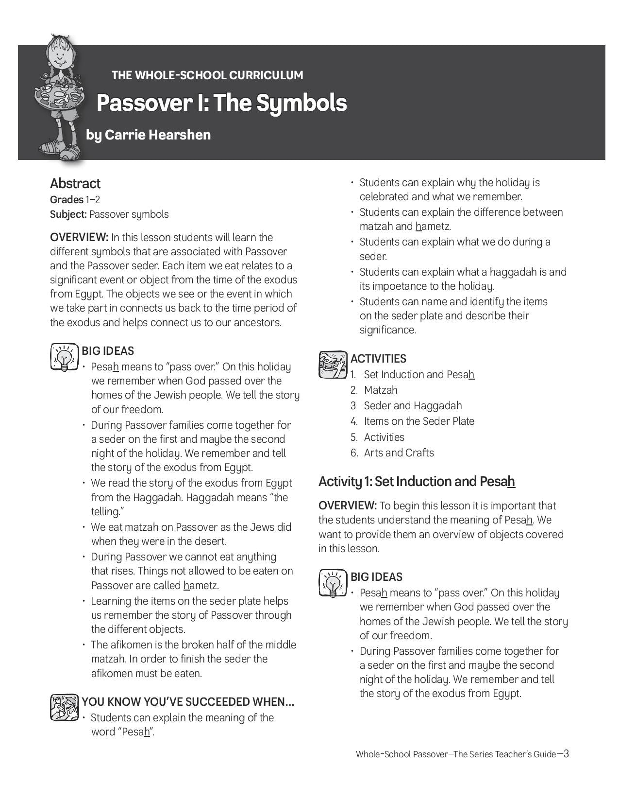 Whole School Passover Teacher's Guide