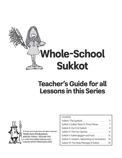 Whole School Sukkot Teacher Guide for grades 1-8 with lesson plans on Jewish holiday themes.