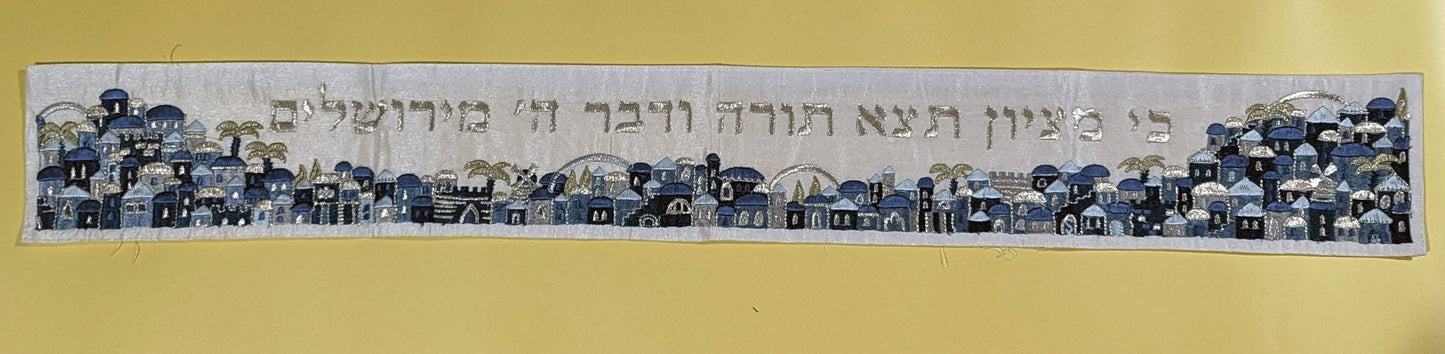 Custom embroidered Atarah with blessing for Tallit, 31 x 3 inches.
