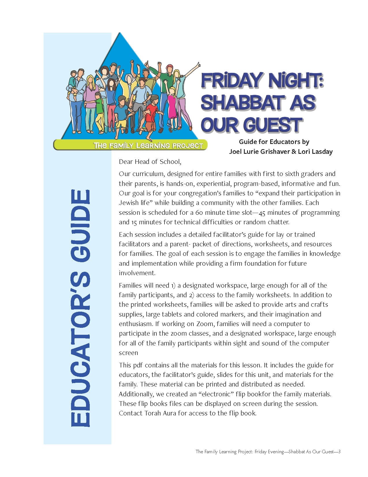 Family Learning Project guide for educators, Friday Evening—Shabbat program.
