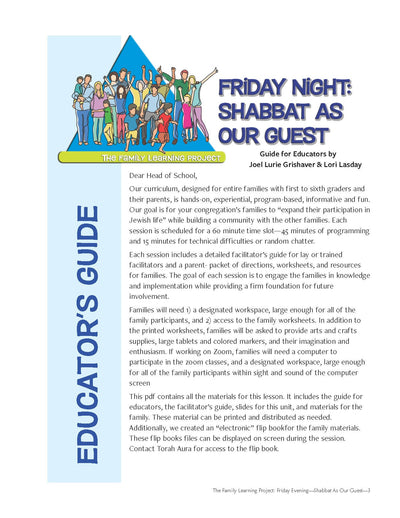 Family Learning Project guide for educators, Friday Evening—Shabbat program.