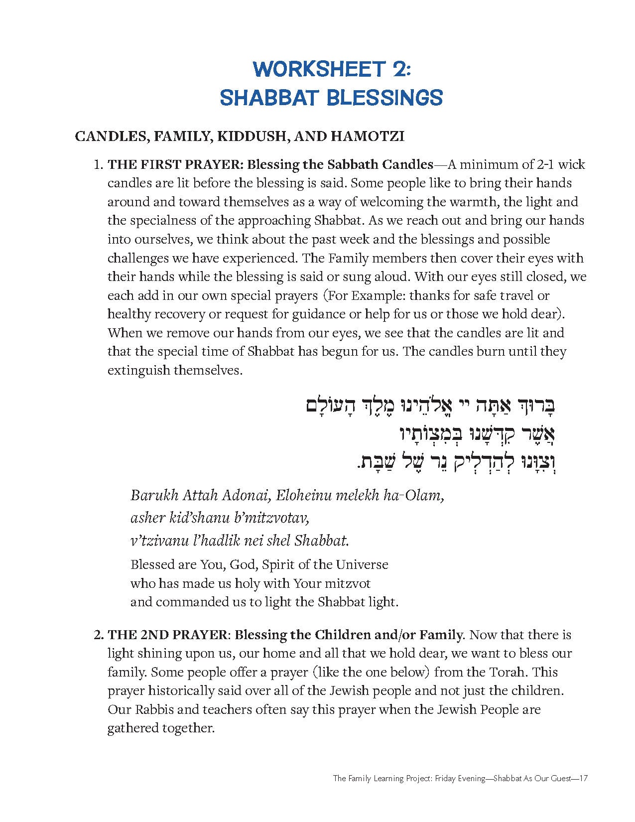 Family Learning: Friday Evening—Shabbat As Our Guest