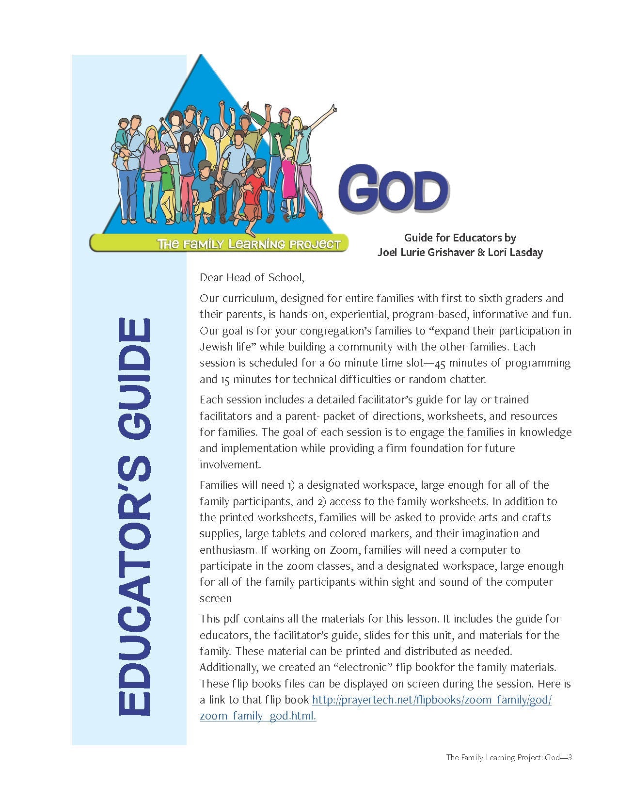 Family Learning Project God lesson cover with educational guide for Jewish families