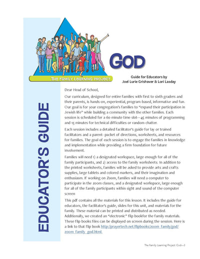 Family Learning Project God lesson cover with educational guide for Jewish families