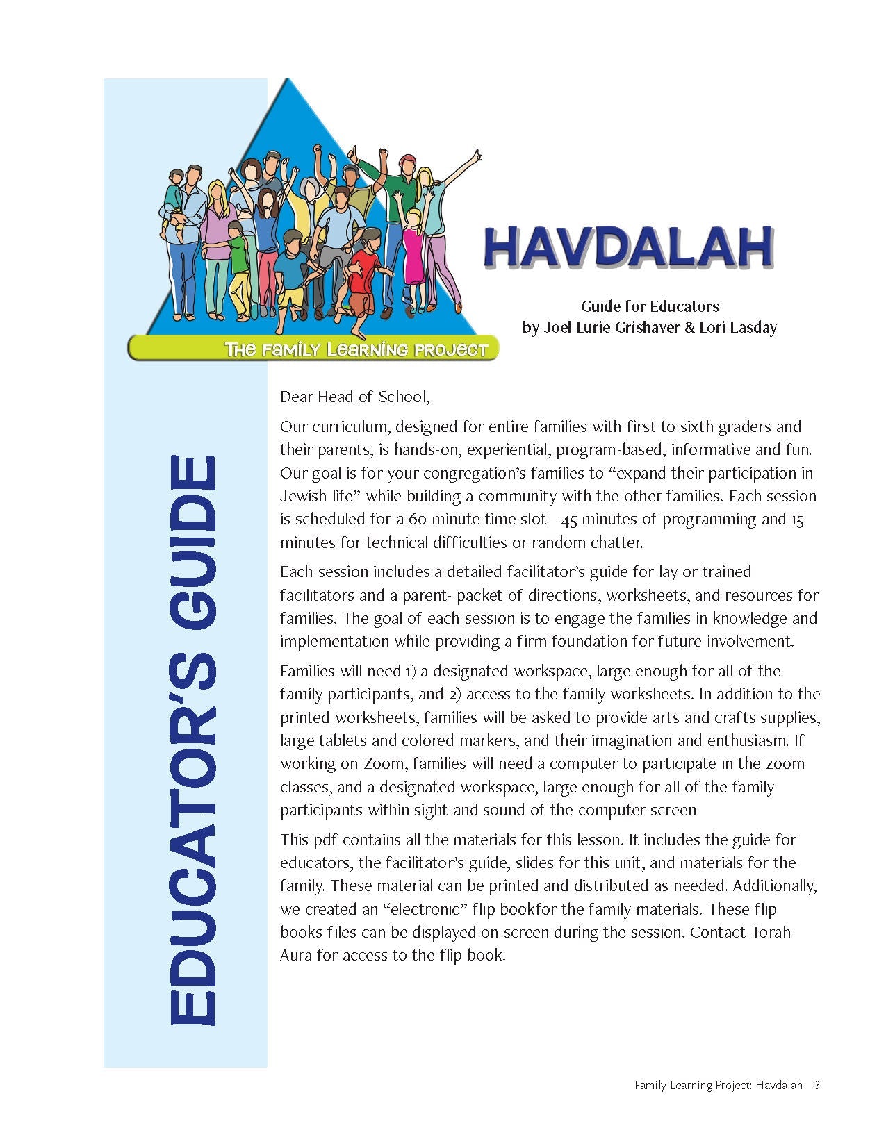 Family Learning Project: Havdalah educators' guide cover with colorful illustration of diverse families.