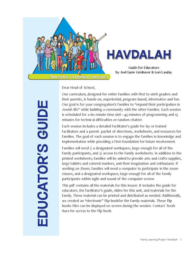 Family Learning Project: Havdalah educators' guide cover with colorful illustration of diverse families.