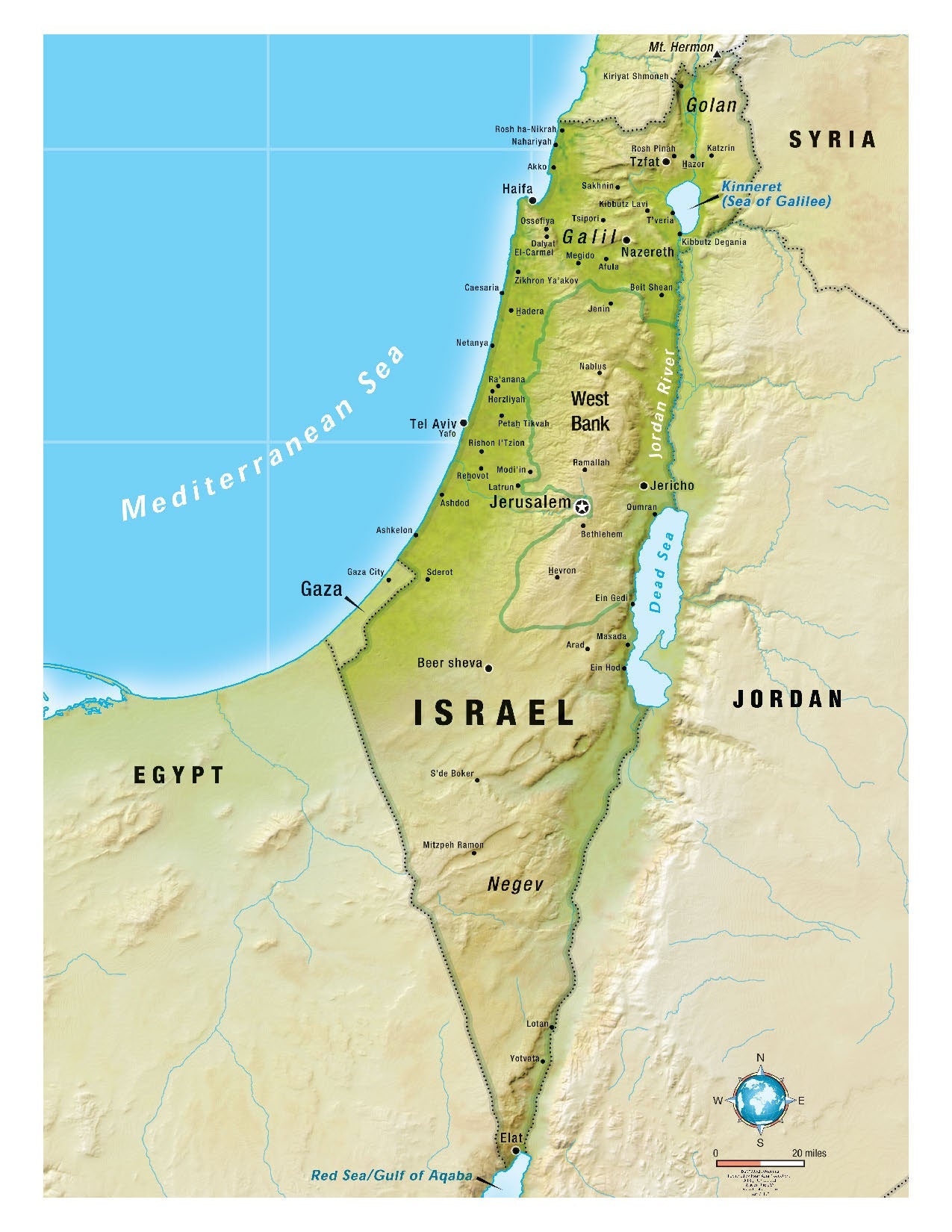 Map of Israel highlighting key cities and regions for the Family Learning Project.
