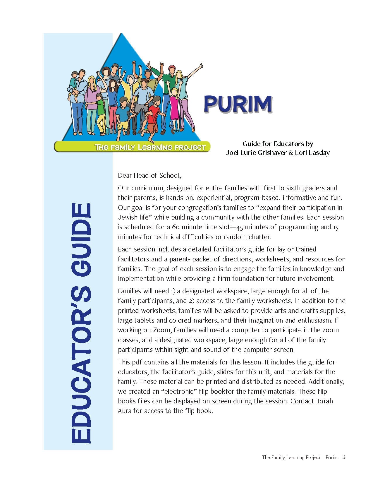 Family Learning Project Purim lesson guide for educators and families.