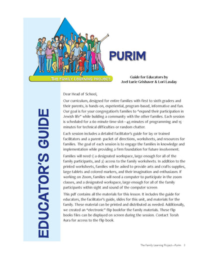 Family Learning Project Purim lesson guide for educators and families.