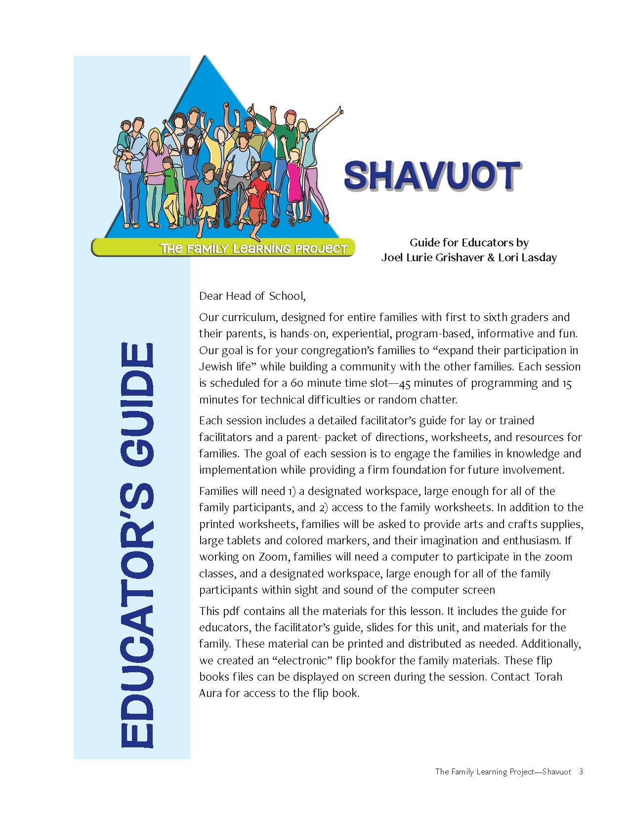 Family Learning Project Shavuot guide for educators with curriculum details.