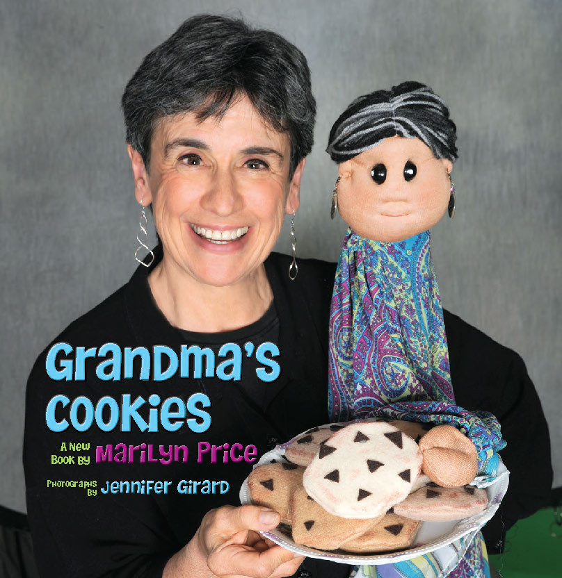 Cover of "Grandma's Cookies" by Marilyn Price, featuring an author holding a puppet and a plate of cookies.