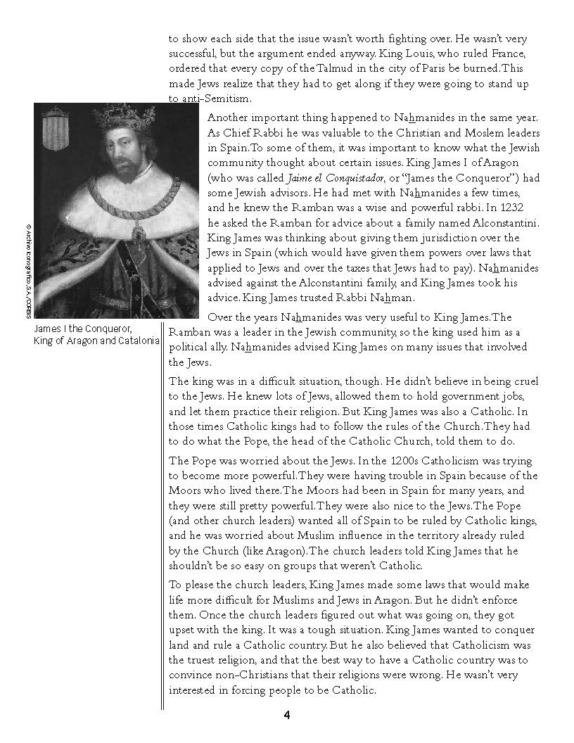Jewish history lesson for grades 4-6 featuring Nahmanides.