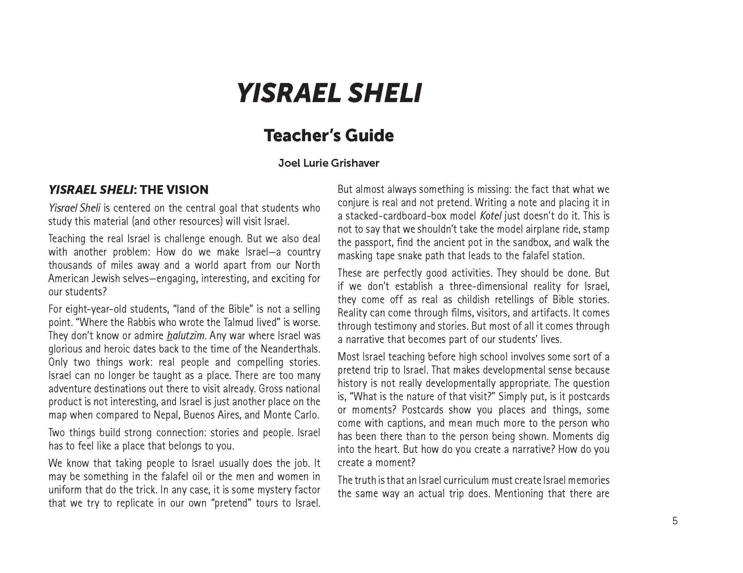 Yisrael Sheli: My Israel People and Places Teacher Guide