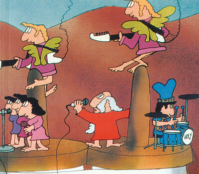 Cartoon illustration from Weekly Parshah Videos featuring animated characters performing music.
