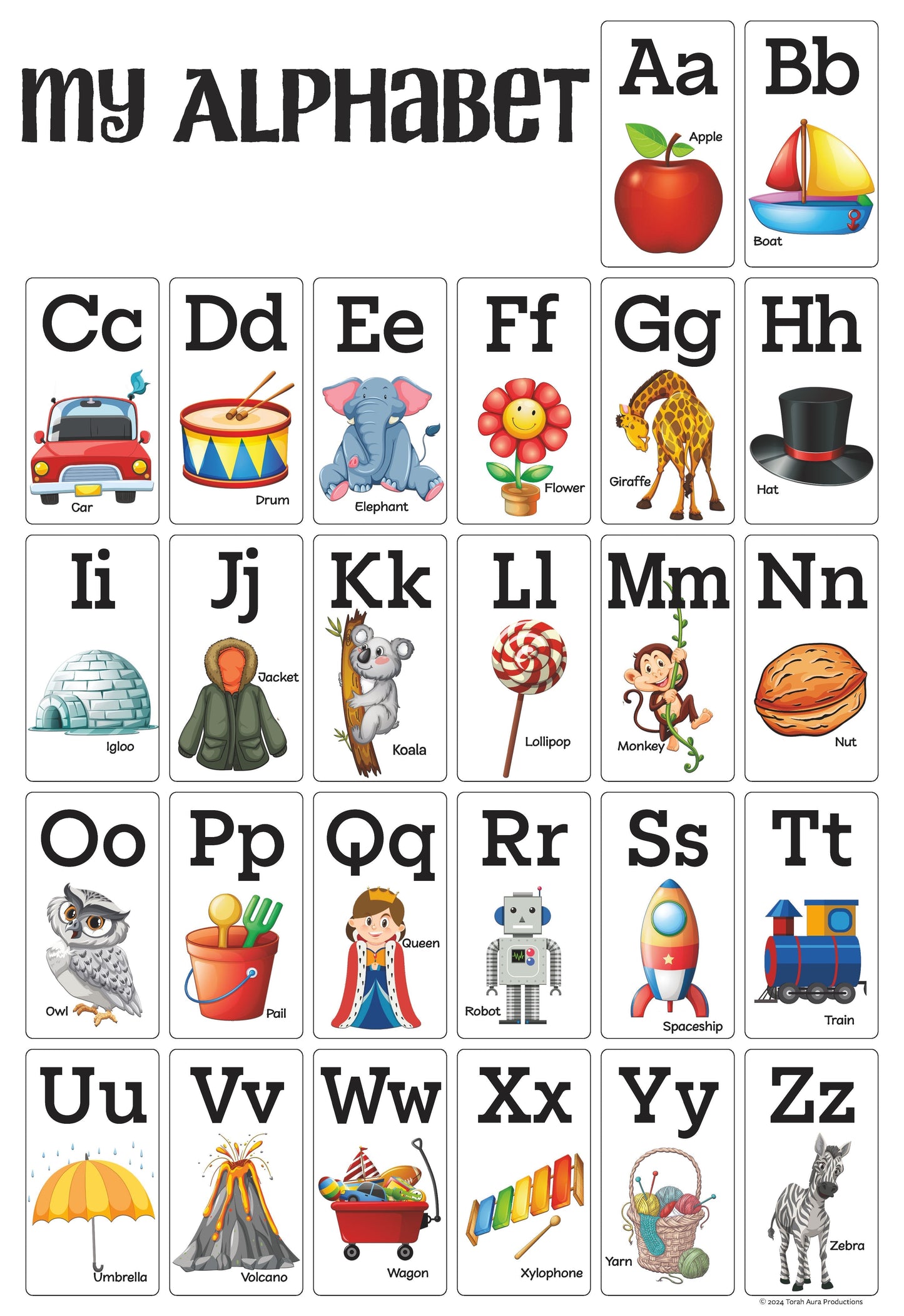 Colorful Alphabet Wall Poster with illustrations for each letter.